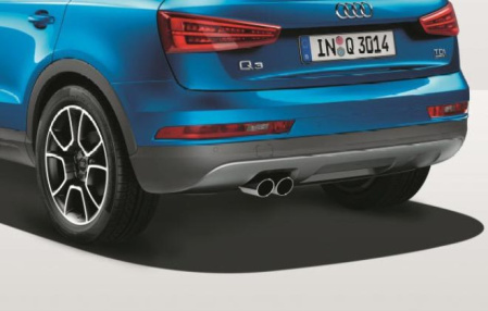 Накладка на бампер задний Audi Q3 (8U) 2015-2019 для автомобилей с системой парктроник со сдвоенным глушителем слева